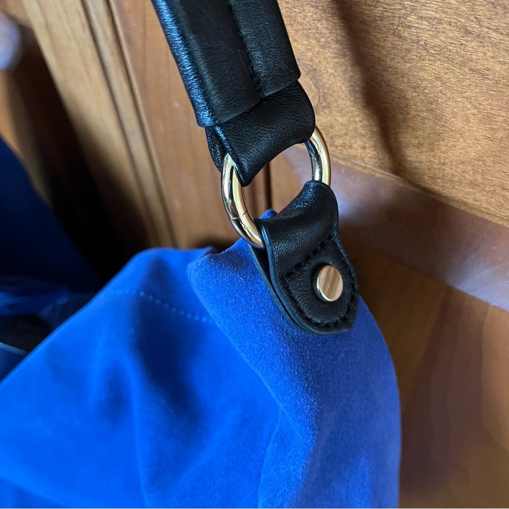 C. Wonder Blue Suede Slouch Hobo Bag with Leather Strap and Tassel - Picture 6 of 13